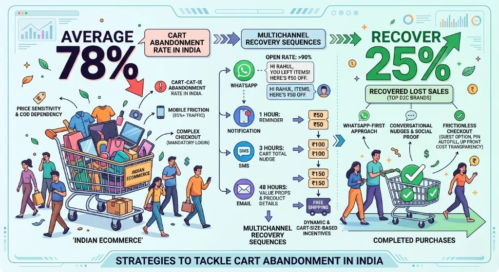 Cart Abandonment in India Averages 78%: Here’s How Top D2C Brands Recover 25% of Lost Sales